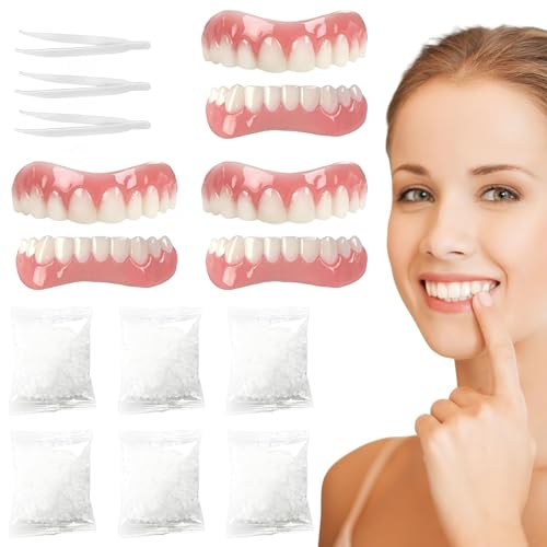 MNYXIS 3 Sets Zahnersatz Prothese Komplett, Veneers Zähne zum Aufstecken für Oben und Unten, inkl. Zahnreparaturset mit Perlen & Pinzette, Provisorische Zahnprothesen Set für ein schönes Lächeln