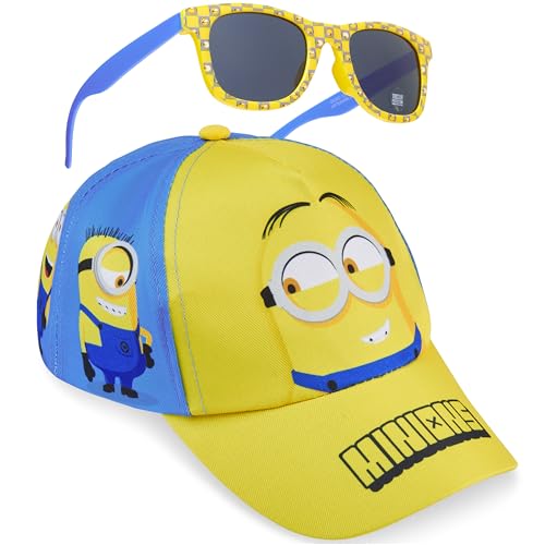 Minions Basecap und Sonnenbrille Set Jungen 3-7 Jahre, Coole Kinder Cap mit UV400 Kindersonnenbrille, Sommer Geschenke für Jungen (Gelb Minions)