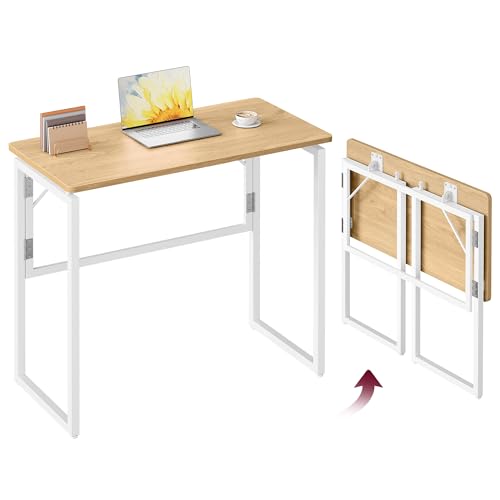 VASAGLE Klapptisch, Kleiner Schreibtisch klappbar, Computertisch, Tischplatte aus einem Stück, abgerundete Ecken, Tisch für Homeoffice, Schlafzimmer, 80 x 40 cm, natureichenfarben LWD151YD01