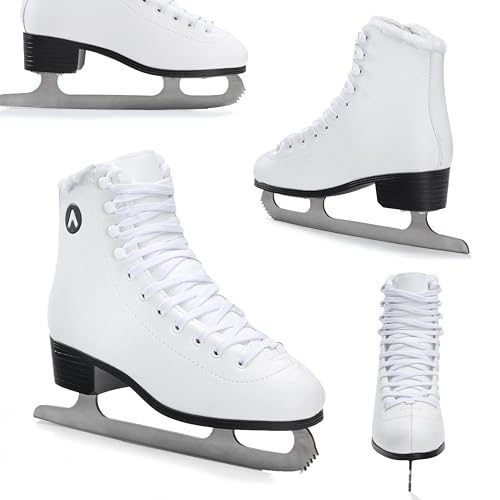 ATTABO Eislaufschuhe Damen Schlittschuhe Weiß 36 (23,4 cm), Schnürung, Klassisches Design, Wärme und Komfort, Schlittschuhe aus Edelstahl, Für Anfänger und Fortgeschrittene bis 100 kg