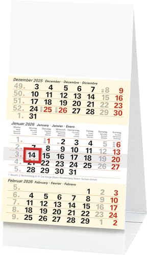 BRUNNEN 3-Monats-Tischkalender 2026 | 100×120 mm, weiß/hellgelb