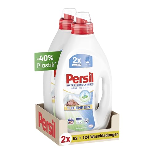 Persil Flüssigwaschmittel Sensitive (124 Waschladungen) hochkonzentriertes Ultra-Konzentrat Waschmittel mit Ultra Fleckenentfernung mit Tiefenrein-Plus Technologie