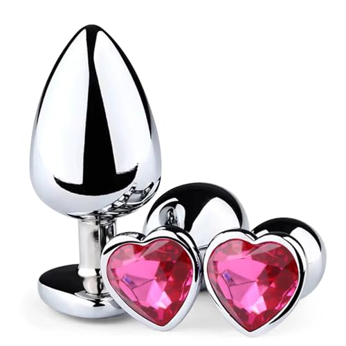 3 Stücke Klein Medium Groß Metall Analplug,herzförmiges Kristall Diamant-Analspielzeug,eeignet für Anfanger für Frauen Männer Paare,Sex Spielzeug für die Frau Männer(rosarot)