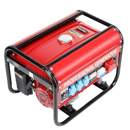 Stromgenerator mit Benzin | Stromerzeuger mit Zubehör | 7,5 PS 4-Takt OHV-Motor Notstromaggregat max. 6500W, 3000W Dauerleistung, 15 L Tank, 3x 230V / 1x 380V | Überlastschutz AVR-Funktion