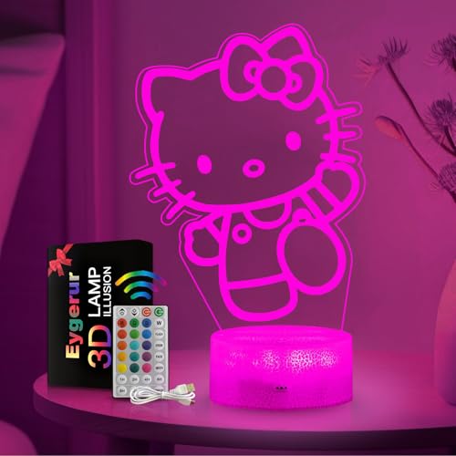 Eygerur Kitty Nachtlicht für Kinder - Kitty Lampe mit Timer, Kitty Spielzeug ab 2 3 4 5 6 7+ Jahre Jungen Mädchen Geschenke, 3D LED Nachttischlampe, 16 Farben Ändern mit Fernbedienung