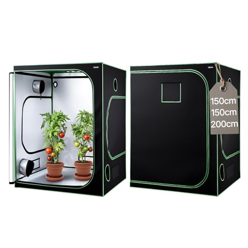 VEVOR Growzelt, 150x150x200 cm, Indoor-Pflanzenzelt mit Vollspektrum-LED-Zuchtlicht & Belüftungssystem, Growbox 600D hochreflektierendes Mylar, Zuchtzelte, Gewächshaus für Blumen & Gemüse