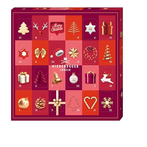 Niederegger | Glamour Mini-Adventskalender | 1x 168g | Enthält 24 Marzipan Klassiker® im Miniformat | Tischkalender Weihnachten