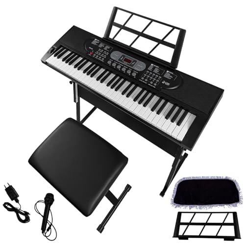 XYJBHB 61 Keyboard Piano Kit für Anfänger, Digital Piano Keyboard mit 61 Tasten Lautsprechern, E Piano mit Intelligentem Unterricht, Klavierständer, Klavierhocker, 70 Demo-Songs