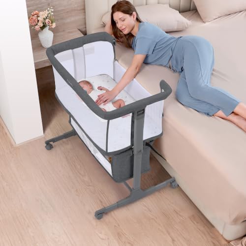 Baby Beistellbett 2-in-1, 7-fach höhenverstellbar, mit Rädern & Stauraum