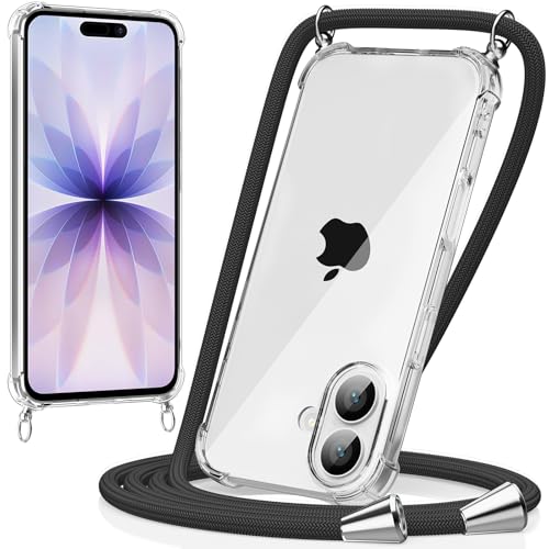 caslord Handyband kompatibel mit iPhone 17, Necklace Hülle mit Bands Handyhülle für zum Umhängen, Transparent Case mit Handykordel,Stoßfeste Schutzhülle zum Umhängen Kordel, Schwarz