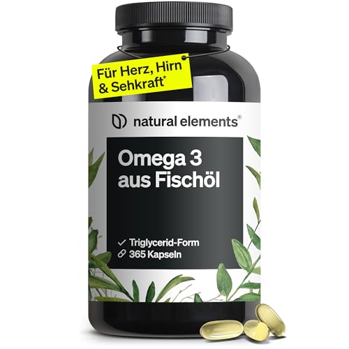 natural elements Omega 3 Fischöl 2000 mg – 365 Kapseln – EPA & DHA