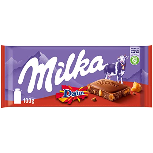 Milka Daim – Alpenmilch-Schokolade mit knackigen Mandel-Karamell-Stückchen – 100g