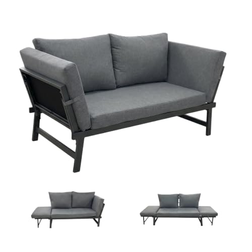 Artillen Klappbares 4 in1 Garten-Loungesofa mit Verstellbarer Rückenlehne und abtrennbarer Seitenliege, wetterfestes Stahl-Textilene-Gestell inklusive dickem Polyester-Kissen, geeignet für Terrasse