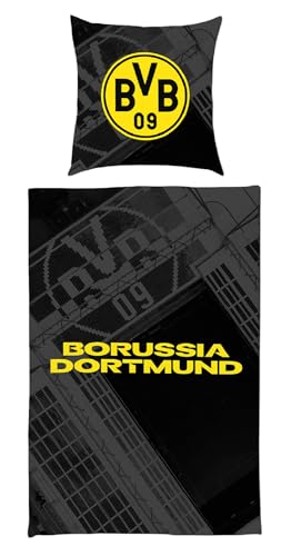 Dortmund Borussia Biber Bettwäsche - Stadion - Schwarzgrau | 2teilig Baumwolle | 135 x 200 cm | BVB 09