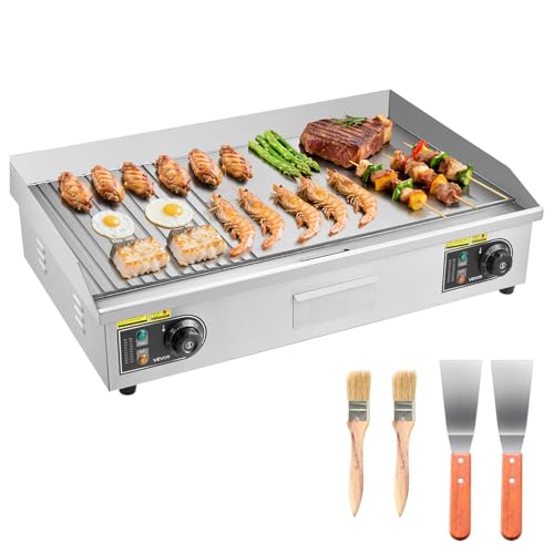 VEVOR Gewerbliche Elektrische Grillplatte 4400 W, Tischgrillplatte 725x400 mm Grillfläche, 50–300 °C, Elektrogrill, halb Gerillt, halb Glatt, mit 2 Spateln und 2 Bürsten, für Steaks Pfannkuchen