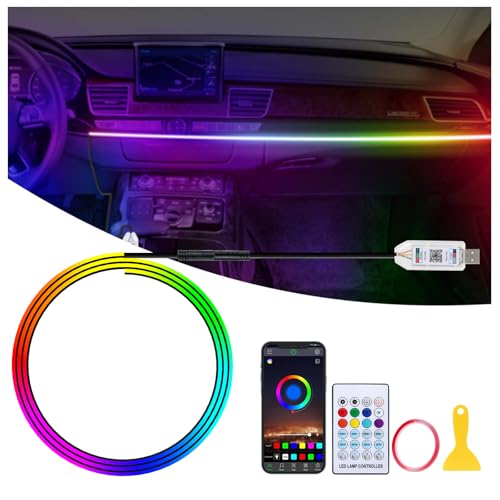 GPJYD Acryl Auto LED Innenbeleuchtung, RGB Ambientebeleuchtung Auto Strip 110cm 146LEDs mit 219 Szenen-Optionen, APP-Steuerung, USB-Port A uto innenraumbeleuchtung für Geschenke für Männer Frauen
