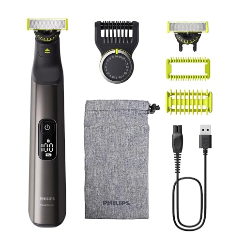 PHILIPS OneBlade Pro 360 Face & Body - elektrischer Rasierer, Trimmer & Bodygroomer, 2x 360 Klingen, Präzisionskamm, 2x Körperaufsätze, Reisetasche, für Gesicht & Körper (QP6552/30)