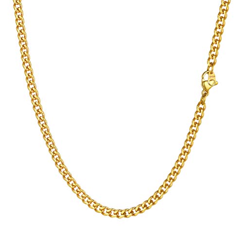 PROSTEEL Herren Kette Collier 18k vergoldet 46cm/18 in. Panzerkette Halskette 3mm breit kubanische Gliederkette Hip Hop Link Chain Necklace Modeschmuck Accessoire für Männer Frauen