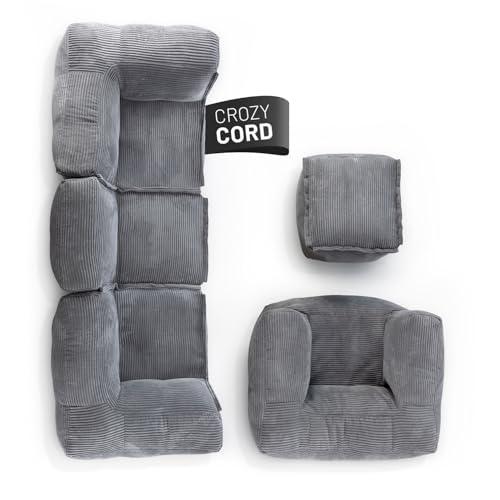 Lumaland Modulares Basic Set - Cord-Reihe | Indoor Sitzsäcke mit Softer Struktur, ideal Sofa Modulen & zum Pouf | Bean Bag mit Füllung - für Wohnzimmer & Co.