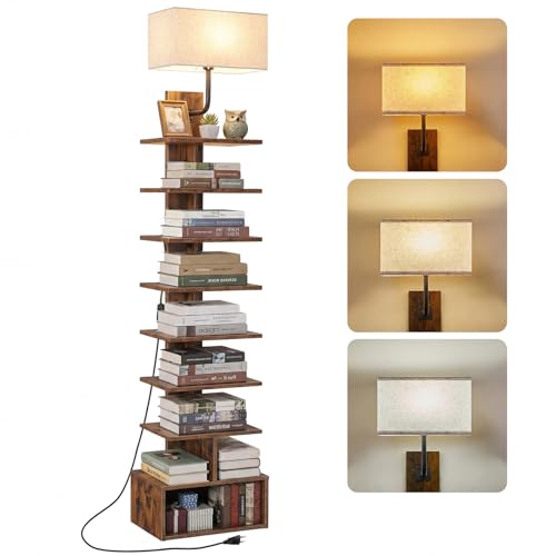 HOOBRO Bücherregal mit 9 Ebenen, Regal mit Licht and offenen Fächern, schmales Eckregal, Büroregal, Standregal, 35 x 24 x 172 cm, für Wohnzimmer, Schlafzimmer und Arbeitszimmer EFG09CDSJ01