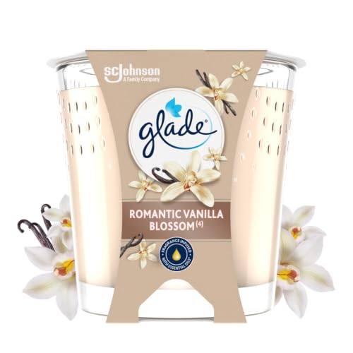Glade Vegane Duftkerze mit ätherischen Ölen – neue Formel ohne Palmöl – Romantic Vanilla Blossom – 1 Kerze