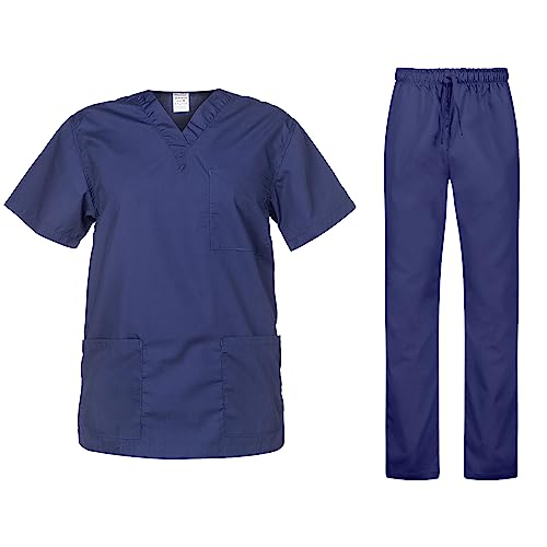 B-well Cesare Unisex-Schrubb-Set Schlupfkasack + Schlupfhose Set Medizin Arzt Uniform Schlupfjacke Oberteil mit Hose Medizinische Berufsbekleidung Marine M