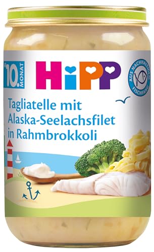 HiPP Tagliatelle mit Alaska-Seelachsfilet in Rahmbrokkoli, 6er Pack (6 x 220 g)