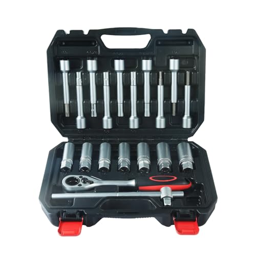CCLIFE Stoßdämpfer Werkzeug Set 19-TLG 1/2 Zoll Antrieb Langnuss 16-24 mm Spezialnüsse 6-9 mm für Macpherson Federbeine kompatibel mit VAG BMW Opel Mercedes