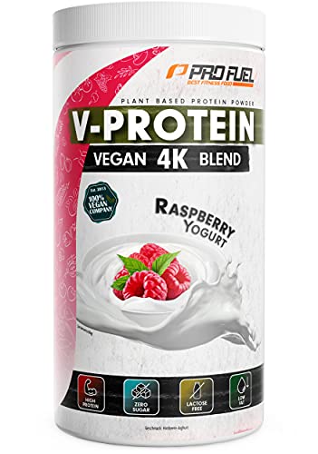 Vegan Protein HIMBEERE YOGHURT - V-Protein 4K Blend | Unglaublich lecker & cremig | 750g | Aus Sonnenblumen, Soja, Hanfsamen & Kürbiskernen | Pflanzliches Eiweißpulver mit 79% Eiweiß