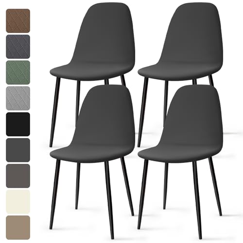 Stuhlhussen 4 Stück Stretch Stuhlhussen für Esszimmerstühle Universal Spandex Hussen für Stühle Abnehmbare Waschbar Stuhlbezüge Stuhl Hussen für Küchenstühle Hotel Bankett (Dunkelgrau, 4 Stück)-KC