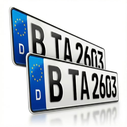 TA TradeArea 2 DIN-zertifiziertes Kfz-Kennzeichen in der Standard-Größe 520x110 mm passend für alle Deutschen Fahrzeuge