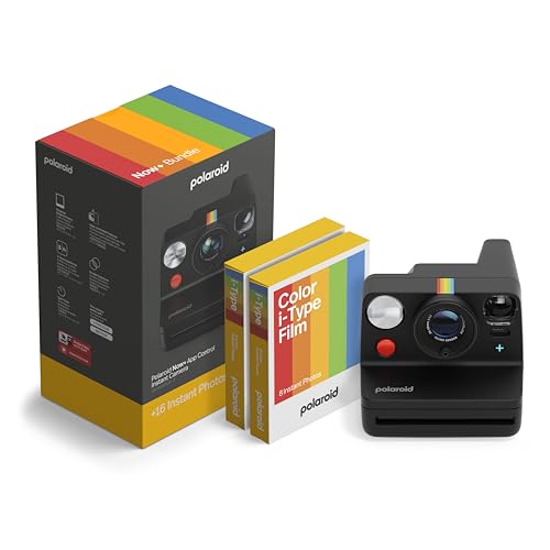 Polaroid - Now+ Gen 3 - Sofortbildkamera mit Bluetooth-Verbindung - Bundle Kamera + Farbfilm (16 Fotos) Schwarz (6562)