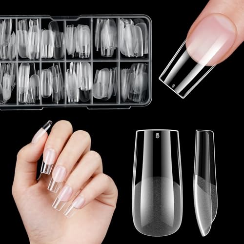 Nageltips für Gelnägel, Venares 120 Stücke Acryl Künstliche Nägel 12 Größen square nail tips, Full Cover Nail Tips für Gelnägel Falsche Nägel zum Aufkleben, Soft Gel Press on Nail Tips Square Medium