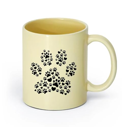 AYUEHBN Keramik Kaffee-Milch-Tee-Keramiktassen Fußabdrücke Pfoten Liebe Haustiere Tiershop （11oz/320ml） Kaffeetasse für Cappuccino, Tee, Milch Beige