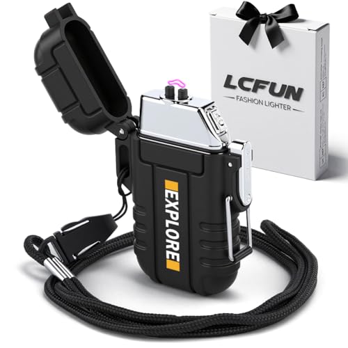 LcFun Lichtbogen Feuerzeug Elektrisch, Wasserdicht Winddicht Elektrisches Feuerzeug, Notfall Survival Ausrüstung, USB C Wiederaufladbar Plasma Feuerzeuge Geschenke für Männer (Schwarz)