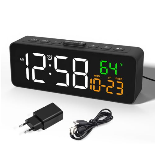 Netzu Digital Wecker Klein, Nachttisch Wecker mit Temperaturanzeige, Datum, 4 Helligkeit, 3 Lautstärke, Snooze, 12/24 Stunden, Wecker Laut für Wohnzimmer Schlafzimmer
