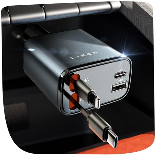 LISEN 4 in 1 Zigarettenanzünder USB C 75W Auto Ladegerät - 12V USB Adapter Auto Zubehör Elektronik, Weihnachts Geschenke für Männer Frauen, Car Gadgets Accessoires für iPhone 17 Pro Max Air, Xiaomi 17