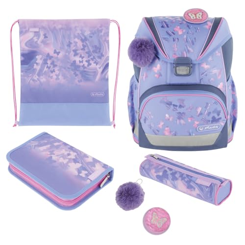 herlitz Schulranzen Set 6-teilig Butterfly Paradise Ergonomische Ultraleichte Schultasche 1.Klasse Junge Mädchen Kinder 16 L