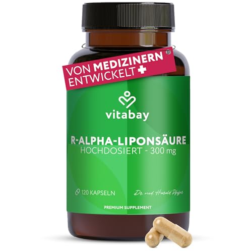 Vitabay R-Alpha Liponsäure 300 mg – 120 Kapseln hochdosiert & vegan – Alpha Lipoic Acid – Laborgeprüft in Deutschland – Vorrat für 4 Monate