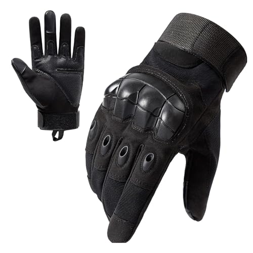 PVFZXS Security Handschuhe, Militärische Taktische Handschuhe Mit Kohlenstofffaser Knöchelschutz Und Touchscreen, Geeignet für Dschungel-Erkundung, Wandern(Schwarz L)