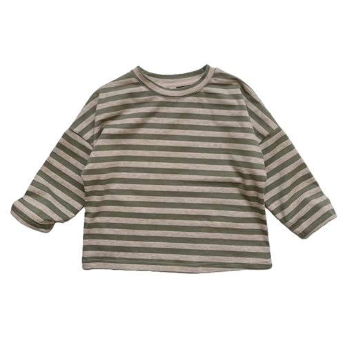 AngelBabies Gestreiftes Kinder T-Shirt Modisches Langarmshirt Bequemes Baumwolle Kleinkind Kinderbekleidung Rundhals-Oberteil für Jungen und Mädchen Warm Frühling Herbst Winter Grün 3 Jahre