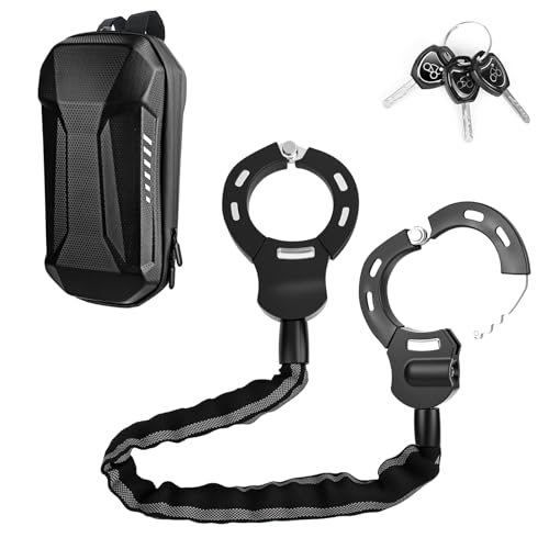 GuKKK E Scooter Schloss mit 3L Wasserdichter Tasche,Handschellenschloss mit Schlüssel,Fahrradschloss für E Scooter mit Gummi-Lock-Hülse, 92CM, 1.5KG, Hochsicherheitsschloss ideal für Scooter Motorrad