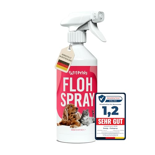 Petsly® Flohspray für Wohnung und Möbel 500ml - Anti Floh Spray Wohnung für Textilien, Teppiche, Sofas & Körbchen - Geruchsneutral, Fleckenfrei, Kinderfreundlich - Spray gegen Flöhe