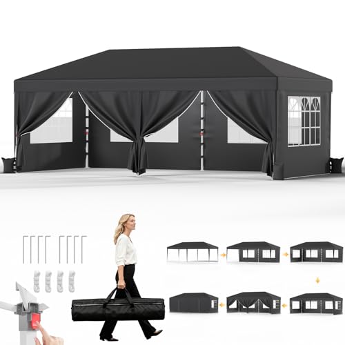 JUMMICO Pavillon 3x6 Wasserdicht Stabil Winterfest Höhe Verstellbar,Faltpavillon mit 6 Seitenwänden,Pavillion UV Schutz 50+,Gartenpavillon Faltzelt für Garten, Innenhof, Camping,Gazebo Grau