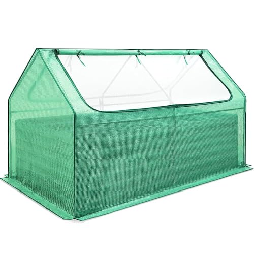 Quictent Hochbeet mit Abdeckung, Pflanzkasten aus verzinktem Stahl, 180 x 90 x 56 cm, Gewächshaus mit 2 großen Reißverschlussfenstern, Grün