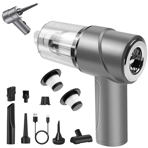 TENGWUDZ Handstaubsauger Akku Kabellos 12000PA 4 in 1 Mini Autostaubsauger mit 2 Waschbar HEPA-Filter Für den Auto, Haus, Küche, Aufladbar Tragbar Leicht Akkustaubsauger Silber