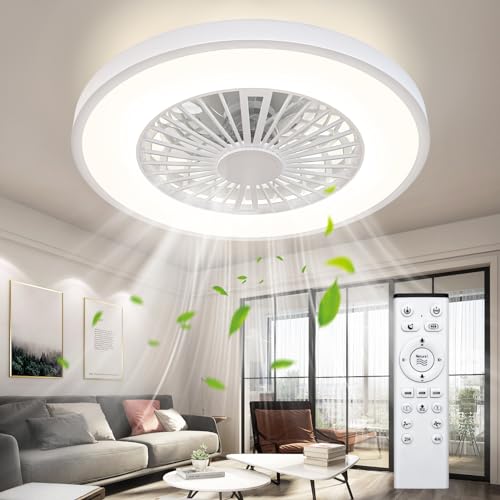 Ateroll Deckenventilator mit Beleuchtung, Ø54CM Dimmbar LED Deckenleuchte Ventilator mit Fernbedienung, 3000K-6500K, 6 Windstufen Leise Deckenventilator mit Licht, Timer, Lampe mit Ventilator für Wohn