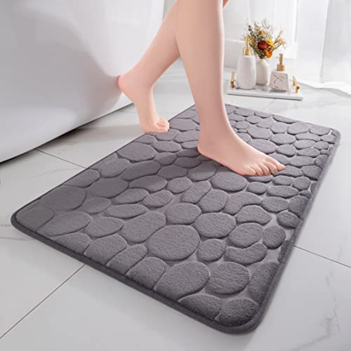chakme Badematte Memoryschaum Badteppich Saugfähige Badvorleger Badezimmerteppich Duschmatte Deko Fussmatte rutschfeste Matte für Badezimmer Wohnzimmer 43×61 cm, Dunkelgrau