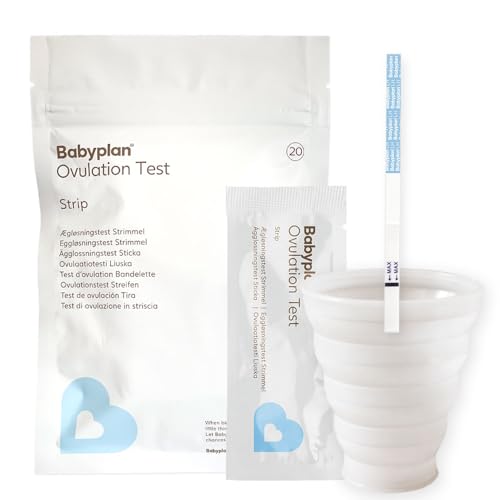 20 x Babyplan Ovulationstests, hochempfindliche Ovulationsteststreifen mit Silikonurinbecher - 99,6% Genauigkeit, Fruchtbarkeitstest für Frauen, einfach durchzuführen und Ergebnisse abzulesen
