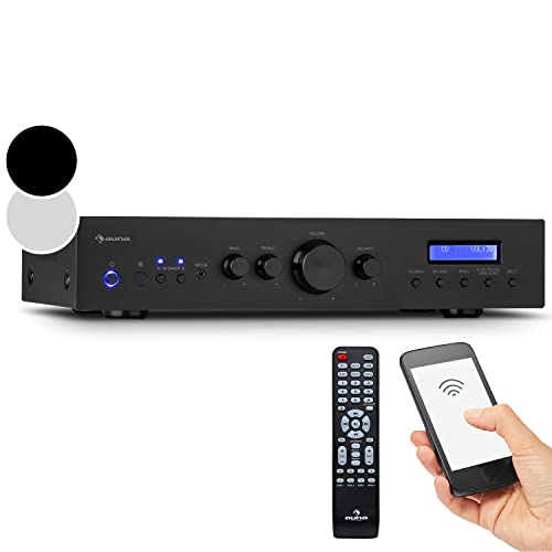 Auna Verstärker, HiFi Stereo Mini Verstärker, HiFi-Verstärker mit Bass & Treble Regler, 2 Kanal Audio-Verstärker, Stereo-Verstärker & Lautsprecher mit Fernbedienung & DAB Radio, AV Receiver
